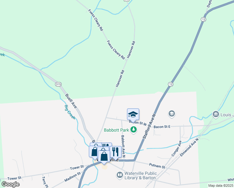 map of restaurants, bars, coffee shops, grocery stores, and more near 1528 Hanover Rd in Waterville