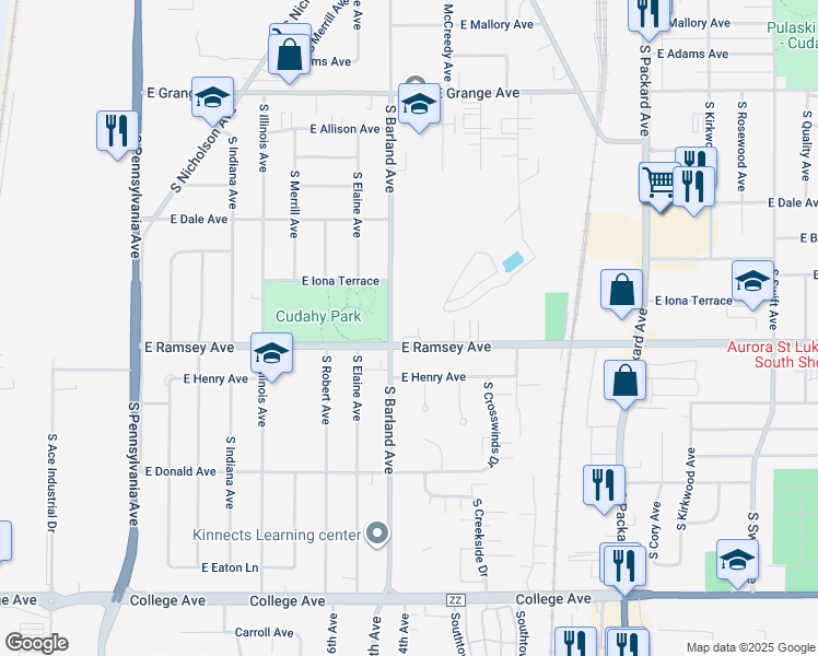 map of restaurants, bars, coffee shops, grocery stores, and more near 3210 East Ramsey Avenue in Cudahy