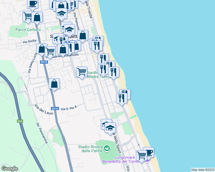 map of restaurants, bars, coffee shops, grocery stores, and more near 143 Via Alessandro Volta in San Benedetto del Tronto