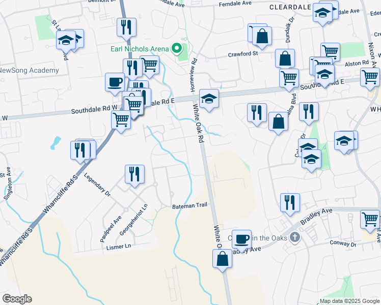 map of restaurants, bars, coffee shops, grocery stores, and more near 3145 White Oak Road in London