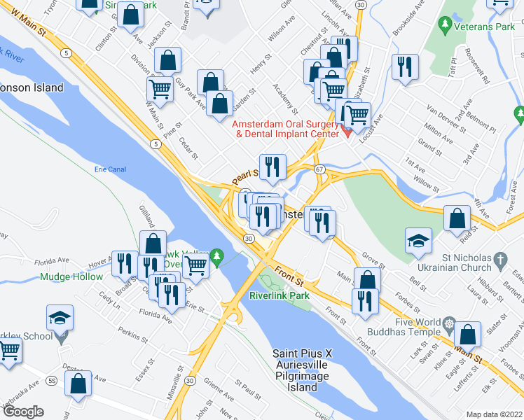 map of restaurants, bars, coffee shops, grocery stores, and more near 17 Market Street in Amsterdam