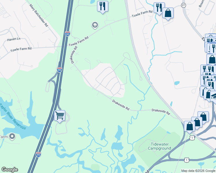 map of restaurants, bars, coffee shops, grocery stores, and more near 80 Hampton Meadows in Hampton