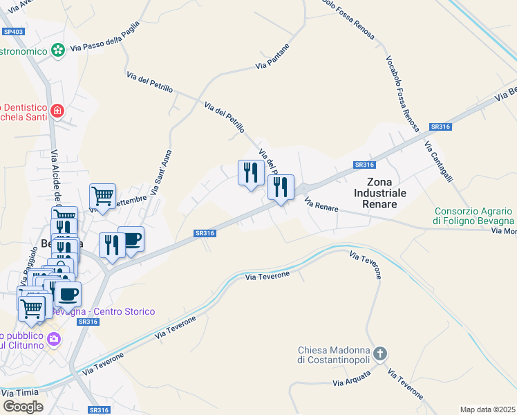 map of restaurants, bars, coffee shops, grocery stores, and more near in Province of Perugia