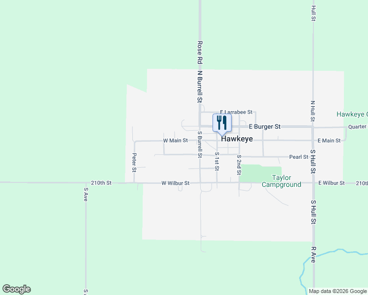 map of restaurants, bars, coffee shops, grocery stores, and more near 226-298 West Cumming's Street in Hawkeye