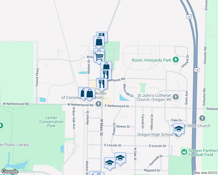 map of restaurants, bars, coffee shops, grocery stores, and more near 810 Thompson Drive in Oregon