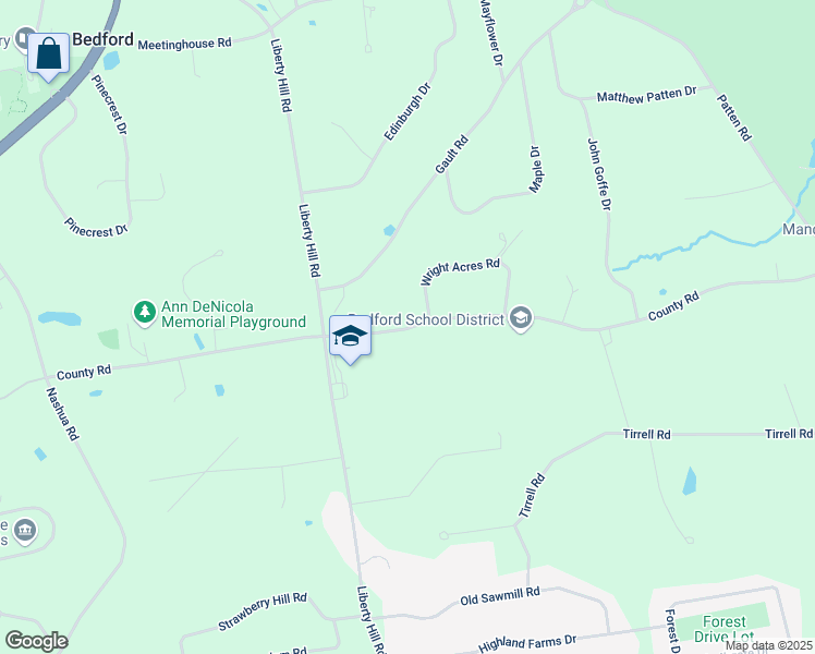 map of restaurants, bars, coffee shops, grocery stores, and more near 76 County Road in Bedford