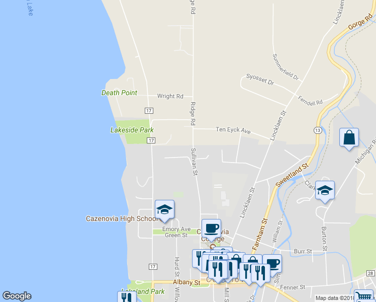 map of restaurants, bars, coffee shops, grocery stores, and more near 2 Audubon Drive in Cazenovia