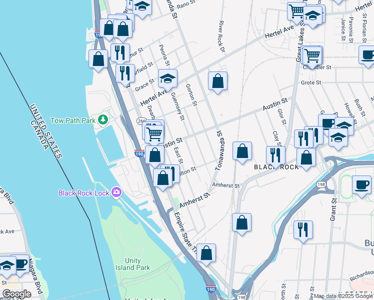 map of restaurants, bars, coffee shops, grocery stores, and more near 42 Hoffman Place in Buffalo