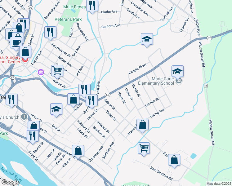 map of restaurants, bars, coffee shops, grocery stores, and more near 7 Wren Street in Amsterdam