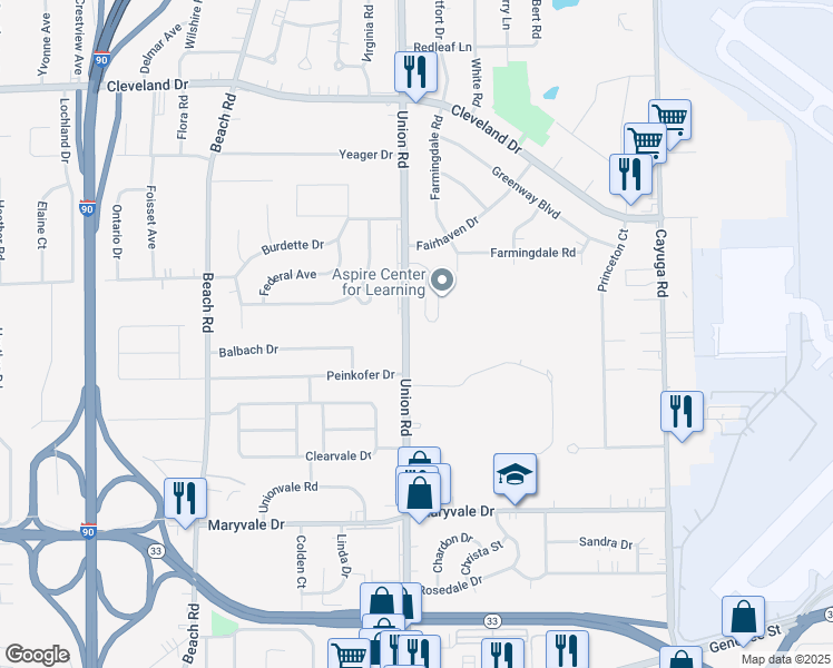 map of restaurants, bars, coffee shops, grocery stores, and more near 4563 Union Road in Buffalo