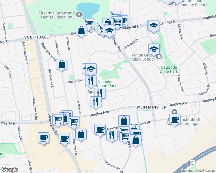 map of restaurants, bars, coffee shops, grocery stores, and more near 76 Fitzroy Place in London
