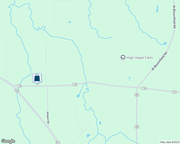 map of restaurants, bars, coffee shops, grocery stores, and more near 9170 County Road 14 in Honeoye Falls