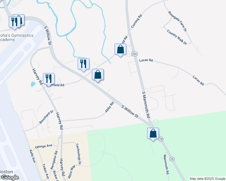 map of restaurants, bars, coffee shops, grocery stores, and more near 10024 South Willow Street in Manchester