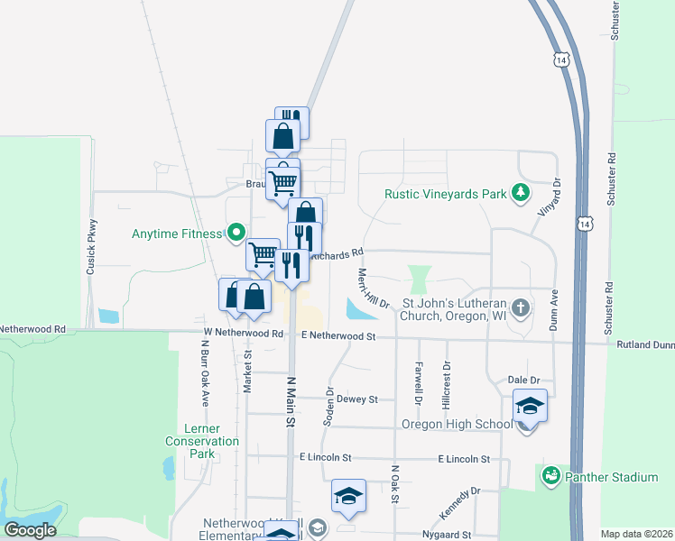 map of restaurants, bars, coffee shops, grocery stores, and more near 840 Thompson Drive in Oregon