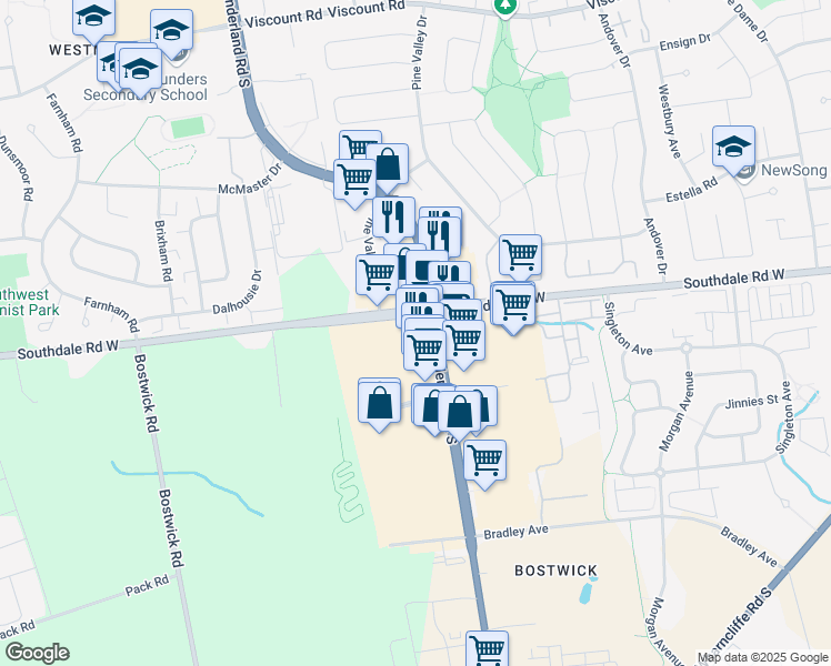 map of restaurants, bars, coffee shops, grocery stores, and more near 3029 Wonderland Road South in London