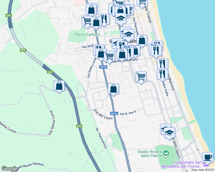 map of restaurants, bars, coffee shops, grocery stores, and more near 32 Via Liberazione in San Benedetto del Tronto
