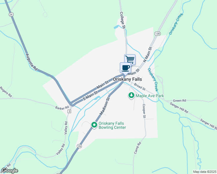 map of restaurants, bars, coffee shops, grocery stores, and more near 217 Main Street in Oriskany Falls