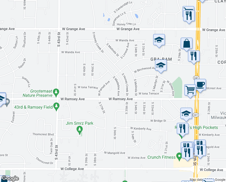 map of restaurants, bars, coffee shops, grocery stores, and more near 5846 South 37th Court in Milwaukee