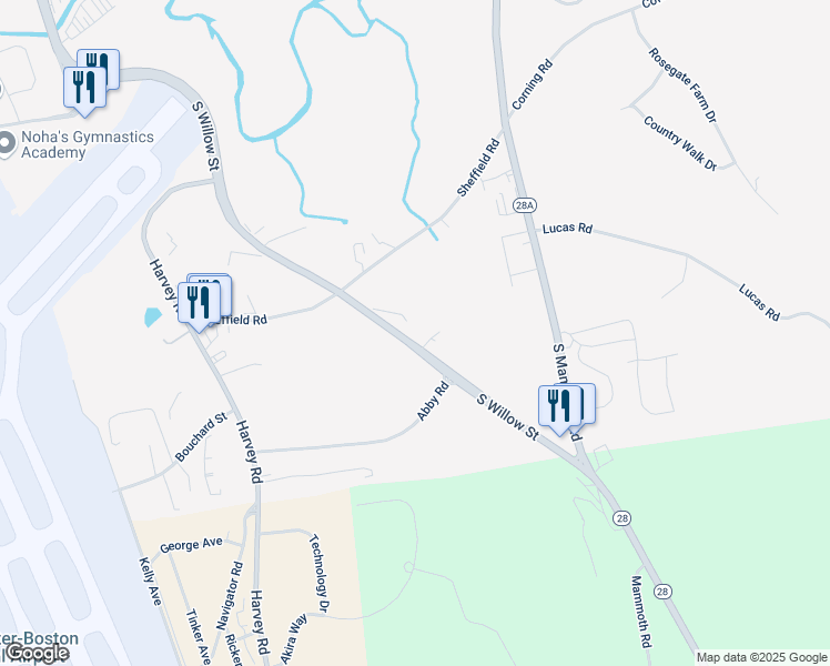 map of restaurants, bars, coffee shops, grocery stores, and more near 10024 South Willow Street in Manchester
