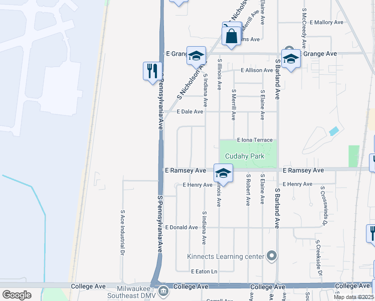 map of restaurants, bars, coffee shops, grocery stores, and more near 5813A South Delaware Avenue in Cudahy