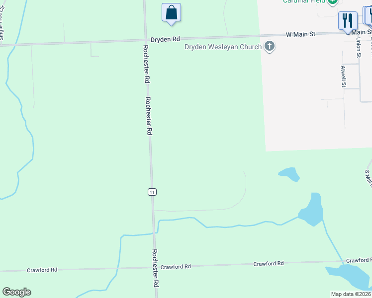 map of restaurants, bars, coffee shops, grocery stores, and more near 4001-4425 Rochester Road in Dryden