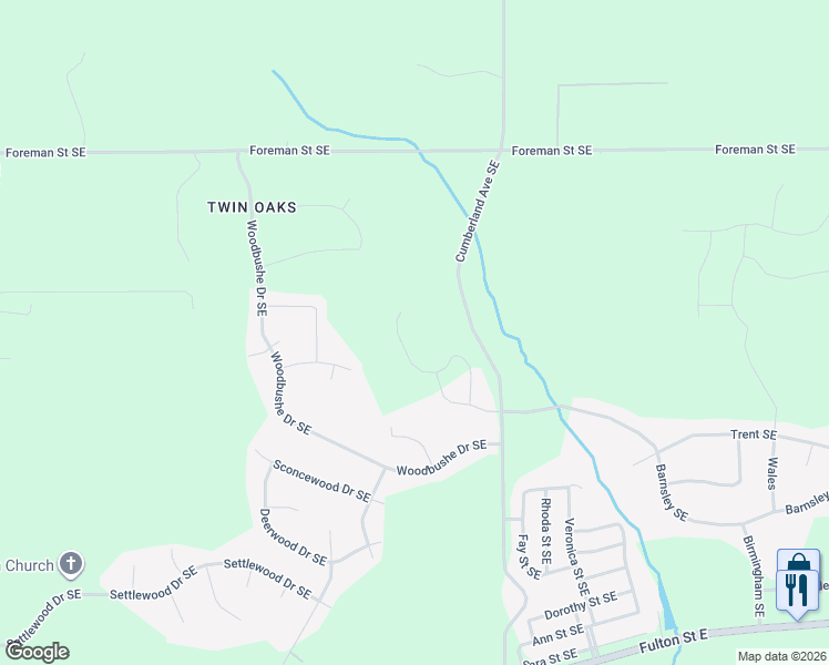 map of restaurants, bars, coffee shops, grocery stores, and more near 1416 Cumberland Avenue Southeast in Lowell