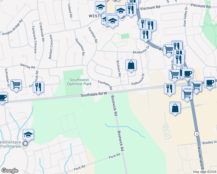 map of restaurants, bars, coffee shops, grocery stores, and more near 1003 Farnham Road in London