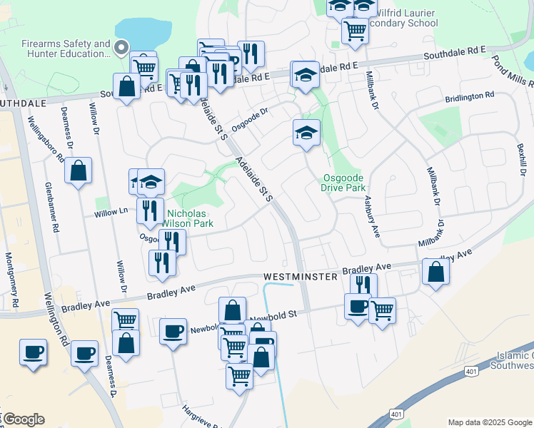 map of restaurants, bars, coffee shops, grocery stores, and more near in London