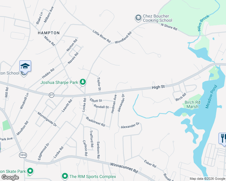 map of restaurants, bars, coffee shops, grocery stores, and more near 354 High Street in Hampton