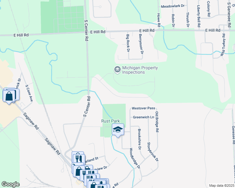 map of restaurants, bars, coffee shops, grocery stores, and more near 4133 Oak Street in Grand Blanc
