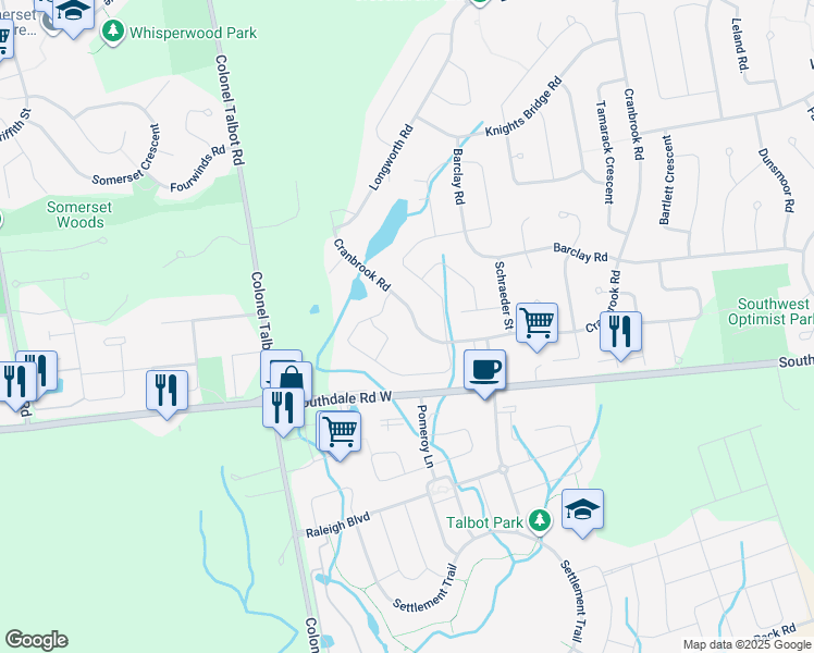 map of restaurants, bars, coffee shops, grocery stores, and more near 1160 Cranbrook Road in London