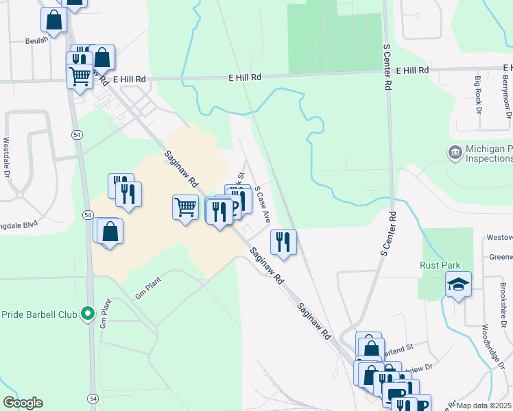 map of restaurants, bars, coffee shops, grocery stores, and more near 6210 South Case Avenue in Grand Blanc