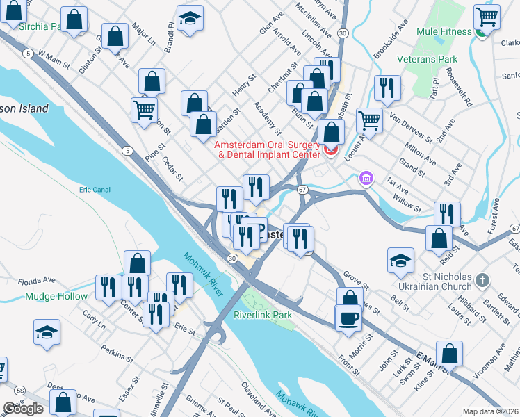 map of restaurants, bars, coffee shops, grocery stores, and more near 49 Market Street in Amsterdam