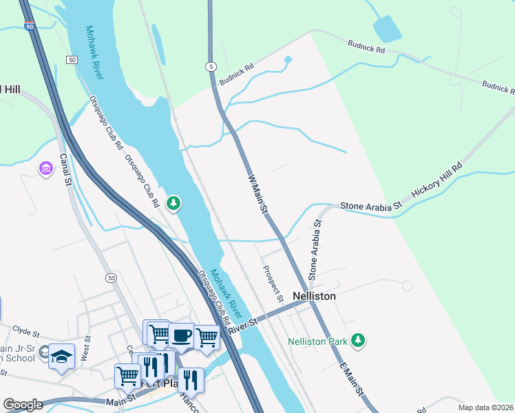 map of restaurants, bars, coffee shops, grocery stores, and more near 64 Main Street West in Fort Plain