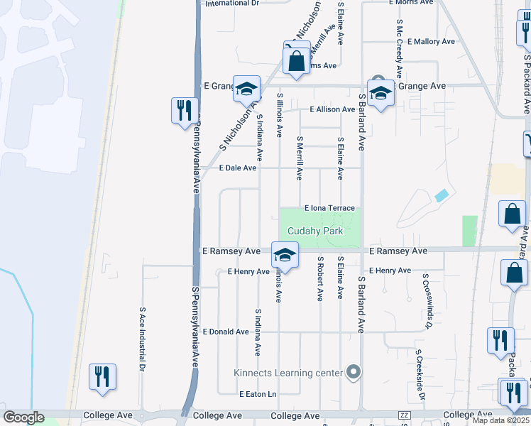 map of restaurants, bars, coffee shops, grocery stores, and more near 5812 South Indiana Avenue in Cudahy
