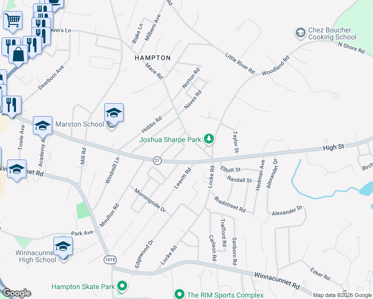 map of restaurants, bars, coffee shops, grocery stores, and more near 6 Gray Avenue in Hampton