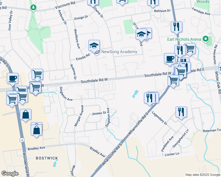 map of restaurants, bars, coffee shops, grocery stores, and more near 3260 Singleton Avenue in London