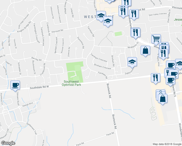 map of restaurants, bars, coffee shops, grocery stores, and more near 977 Farnham Place in London