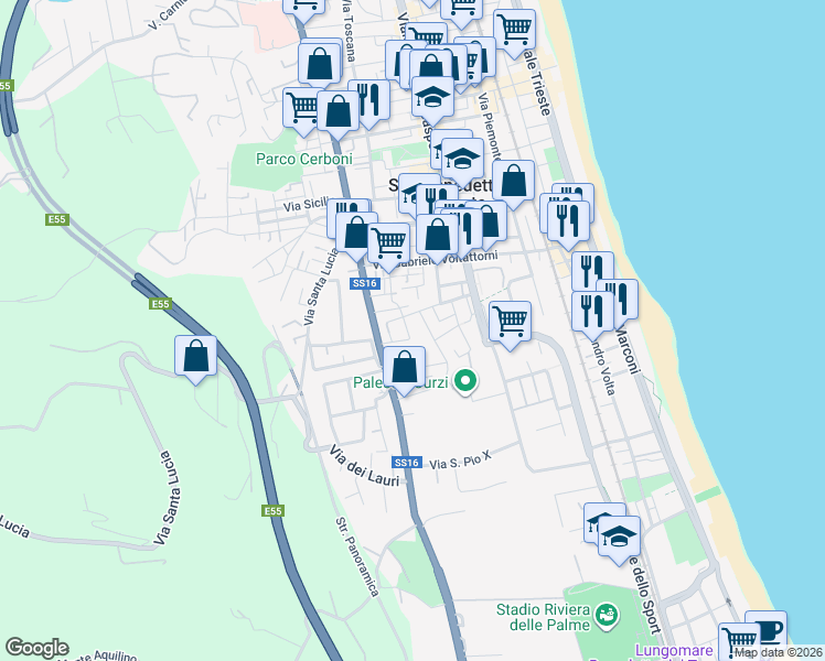 map of restaurants, bars, coffee shops, grocery stores, and more near 24 Via Francesco Todaro in San Benedetto del Tronto