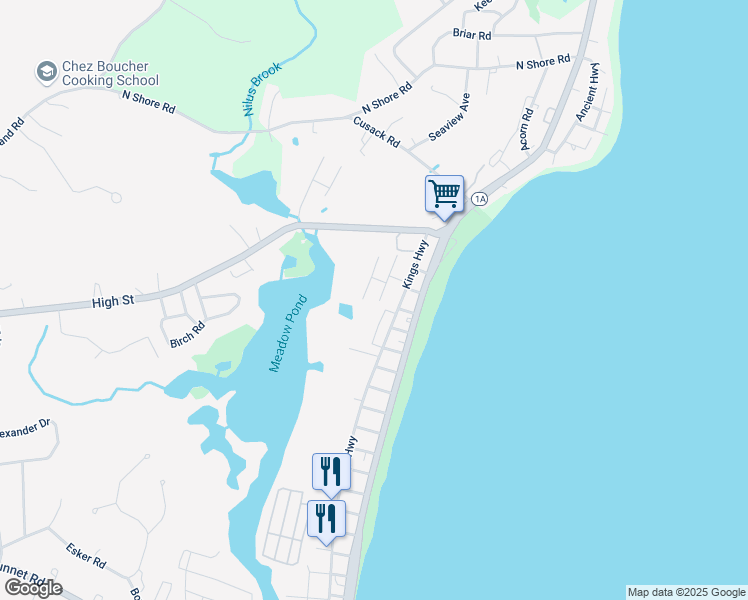 map of restaurants, bars, coffee shops, grocery stores, and more near 2 Meadow Pond Road in Hampton