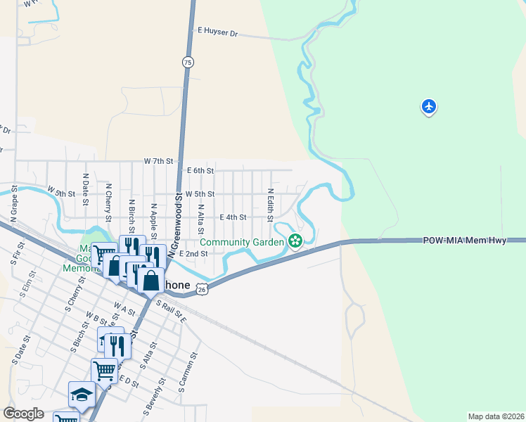 map of restaurants, bars, coffee shops, grocery stores, and more near 324 North Dorothy Street in Shoshone