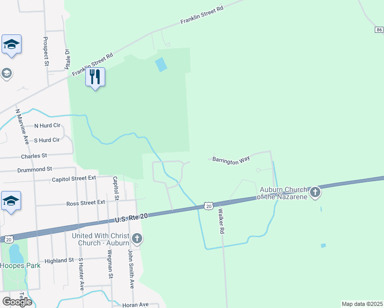 map of restaurants, bars, coffee shops, grocery stores, and more near 3215 Barrington Way in Auburn