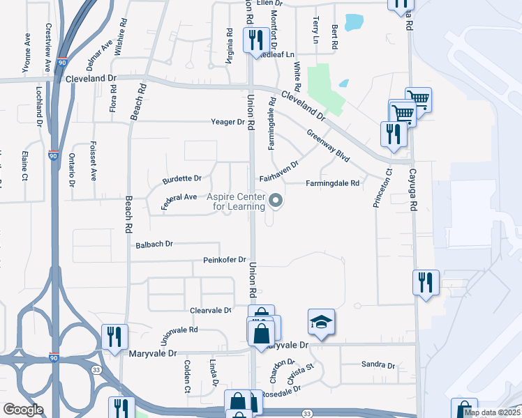 map of restaurants, bars, coffee shops, grocery stores, and more near 4603 Union Road in Buffalo