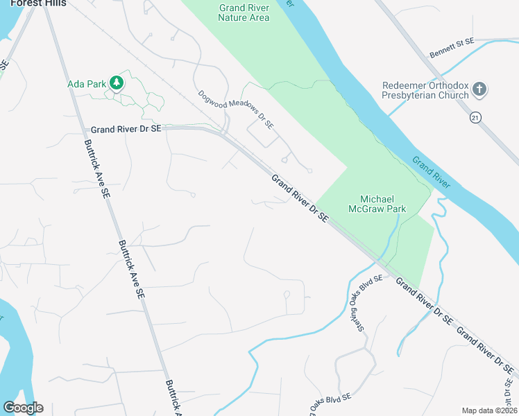 map of restaurants, bars, coffee shops, grocery stores, and more near 1410 Windy Ridge Southeast in Forest Hills