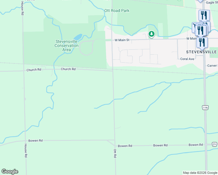 map of restaurants, bars, coffee shops, grocery stores, and more near 2377 Ott Road in Fort Erie