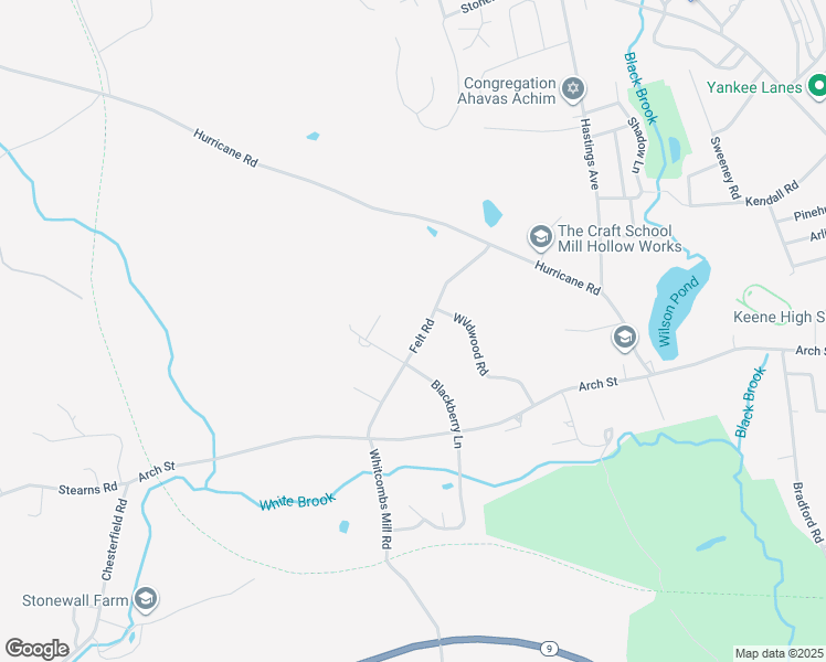 map of restaurants, bars, coffee shops, grocery stores, and more near 38 Felt Road in Keene