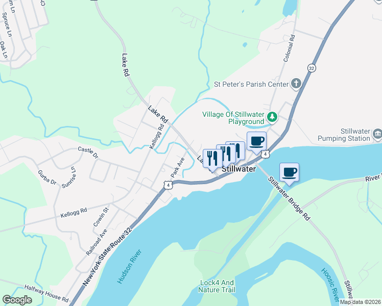 map of restaurants, bars, coffee shops, grocery stores, and more near 26 Park Avenue in Stillwater