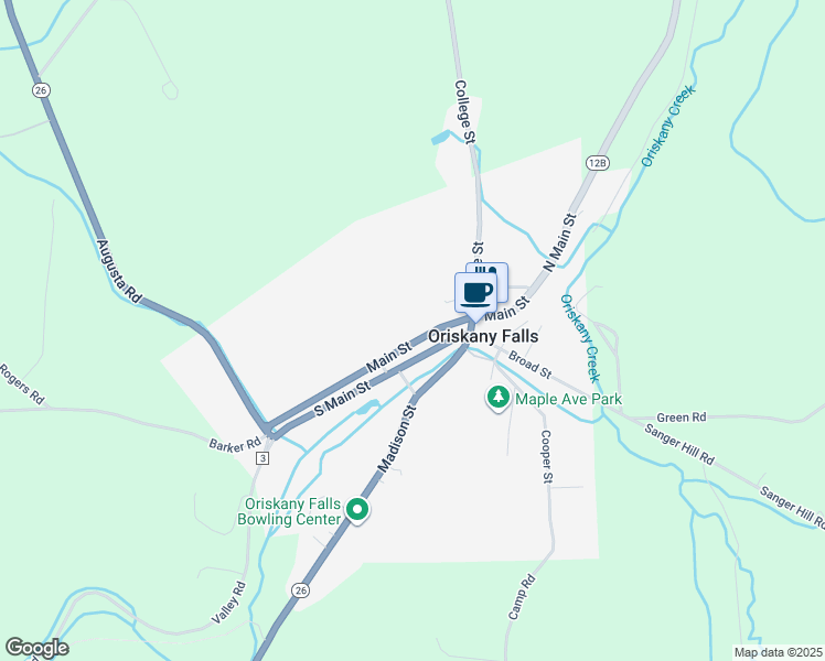map of restaurants, bars, coffee shops, grocery stores, and more near 217 Main Street in Oriskany Falls