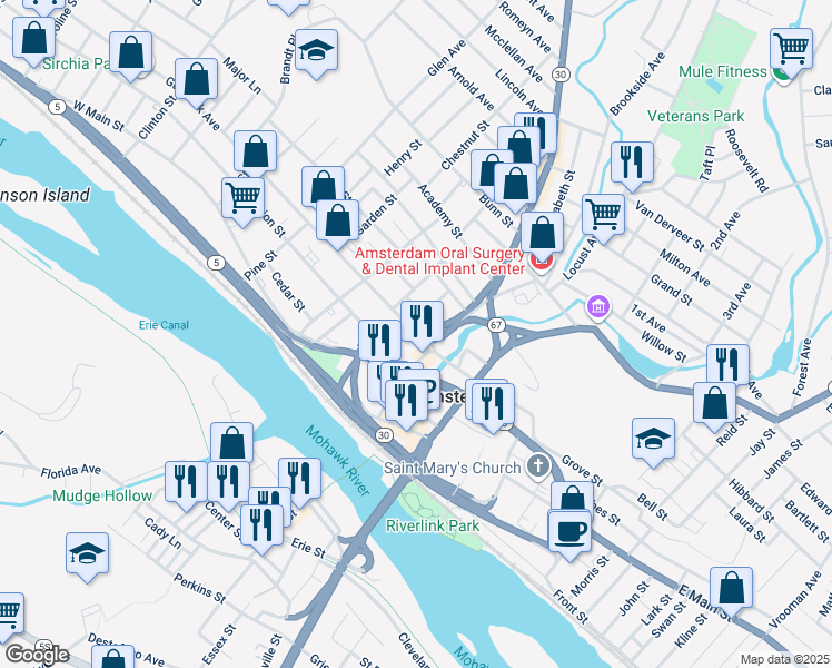 map of restaurants, bars, coffee shops, grocery stores, and more near 49 Market Street in Amsterdam