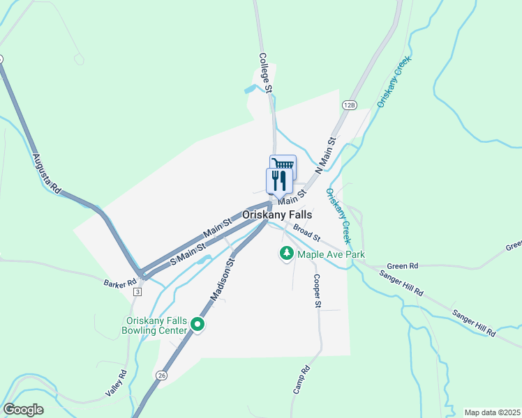 map of restaurants, bars, coffee shops, grocery stores, and more near 104 South Main Street in Oriskany Falls